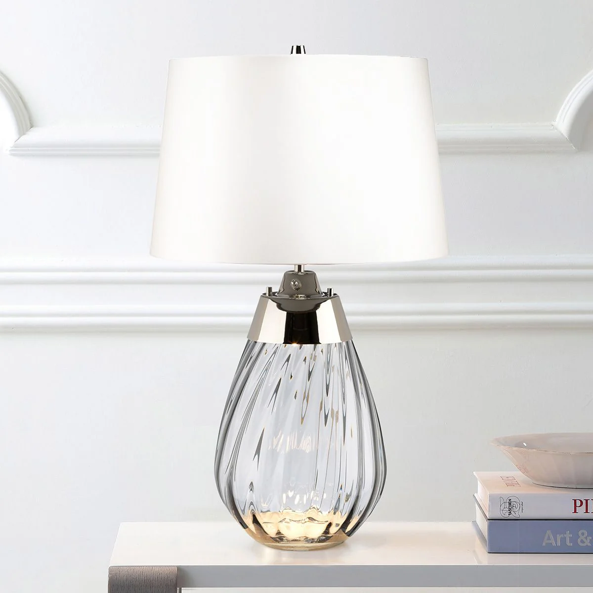 Lena kleine rauchfarbene Tischlampe mit 2 Lichtern und cremefarbenem Schirm - Rauchfarbenes Glas / cremefarbener Schirm - Image 2