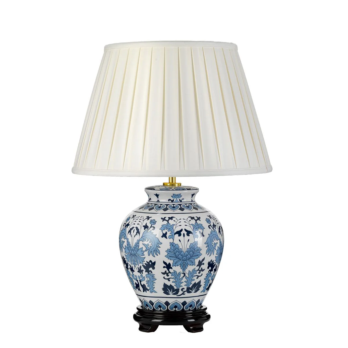 Linyi 1-flammige Tischlampe mit hohem Empire-Schirm - Blau und Weiß mit elfenbeinfarbenem Schirm