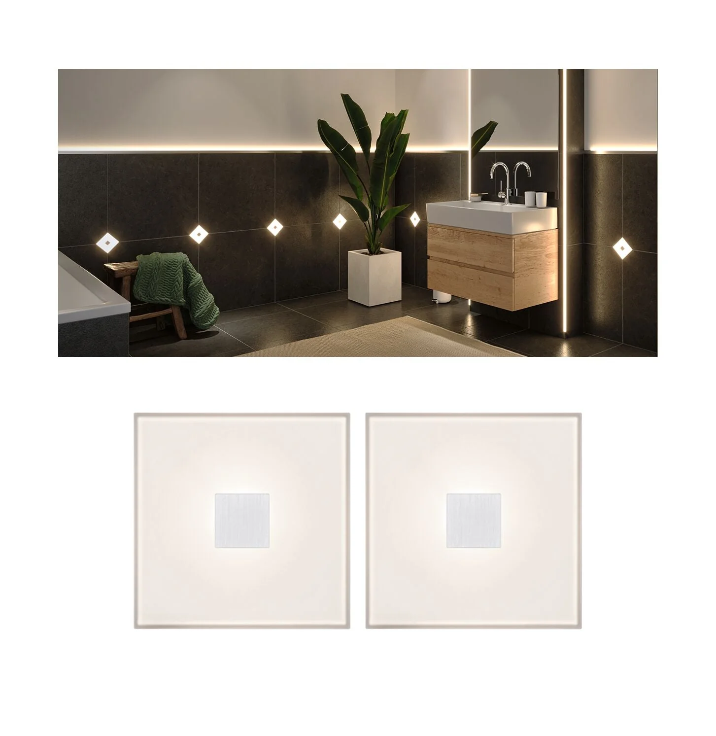 LumiTiles Square 2er-Set IP44 100x10mm 2x20lm 230/12V 2x0,8W 2700K Weiß Kunststoff/Aluminium