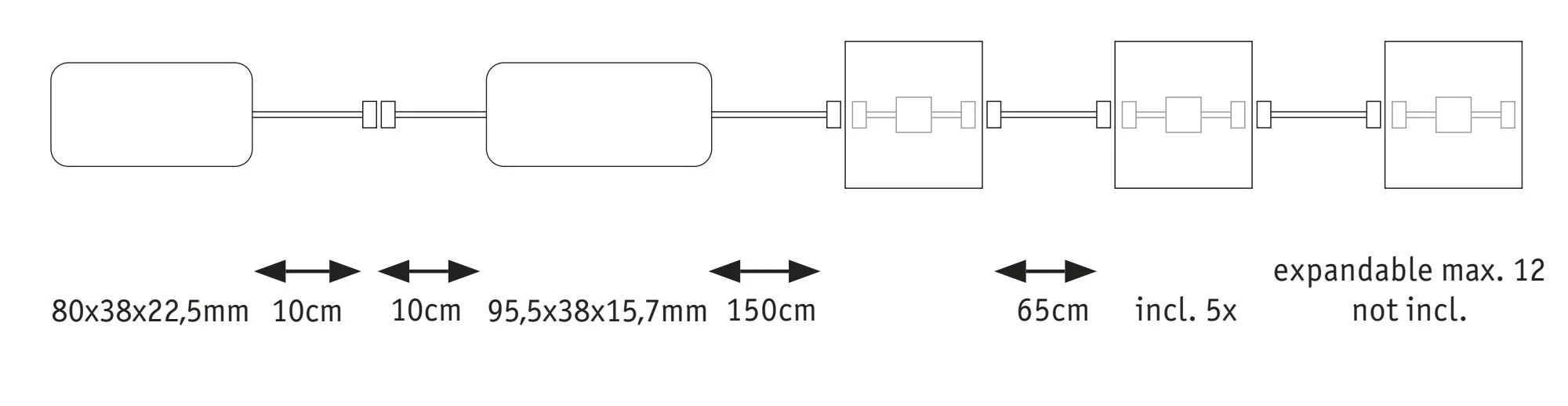 LumiTiles Square 5er-Set IP44 100x10mm 5x12lm 230/12V 5x0,8W dimmbar RGBW+ Weiß Kunststoff/Aluminium - Image 3