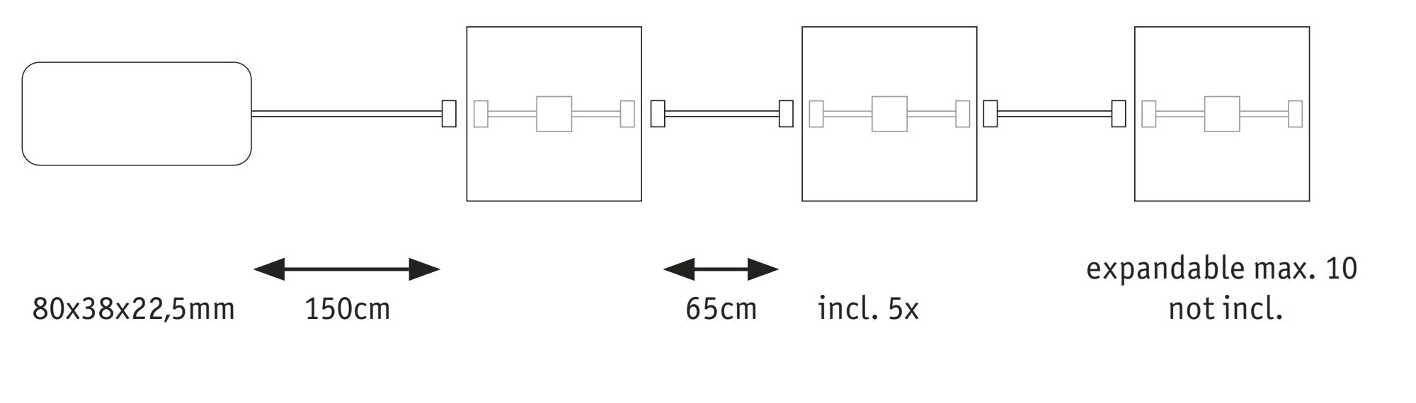 LumiTiles Square 5er-Set IP44 100x10mm 5x20lm 230/12V 5x0,8W 2700K Weiß Kunststoff/Aluminium - Image 3