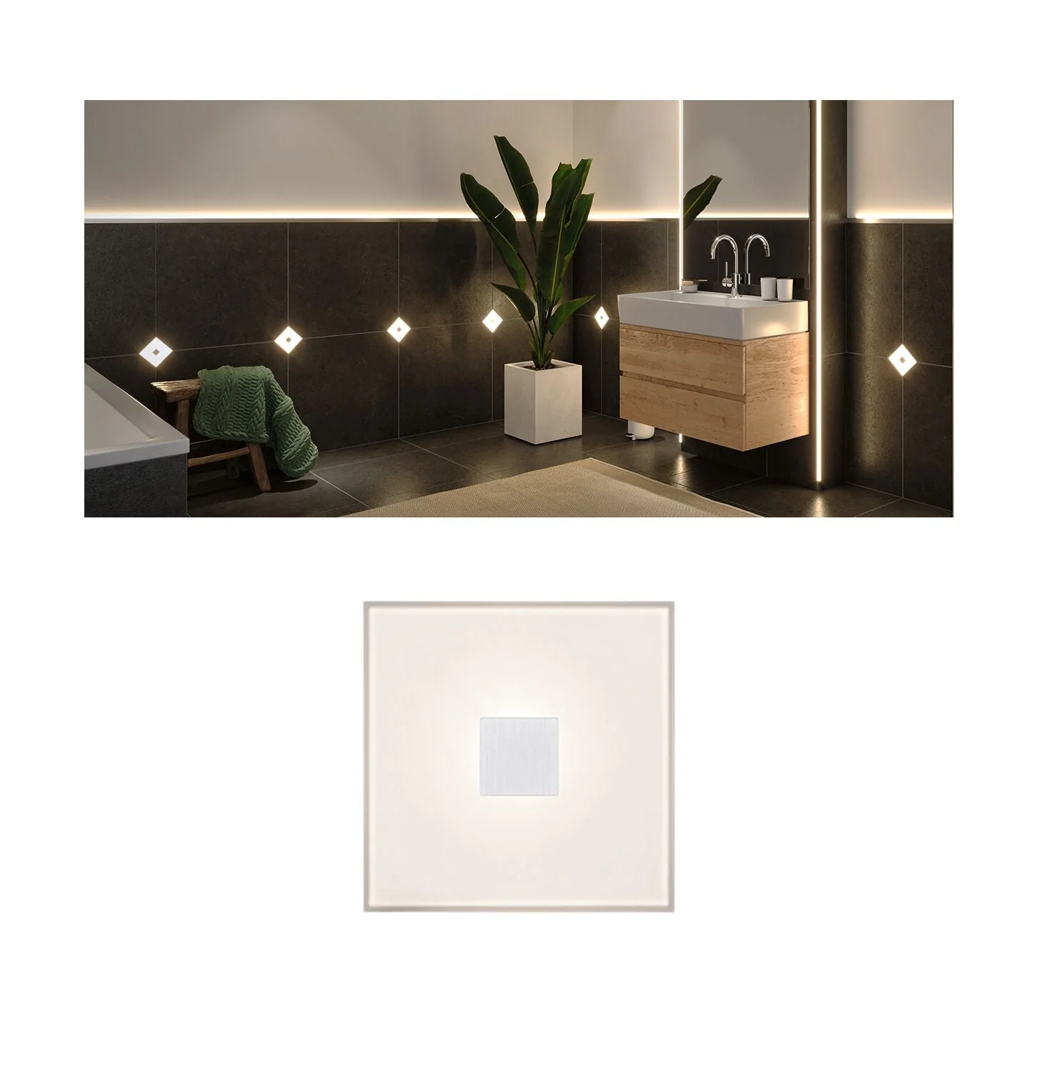 LumiTiles Square Einzelfliese IP44 100x10mm 20lm 12V 0,8W 2700K Weiß Kunststoff/Aluminium