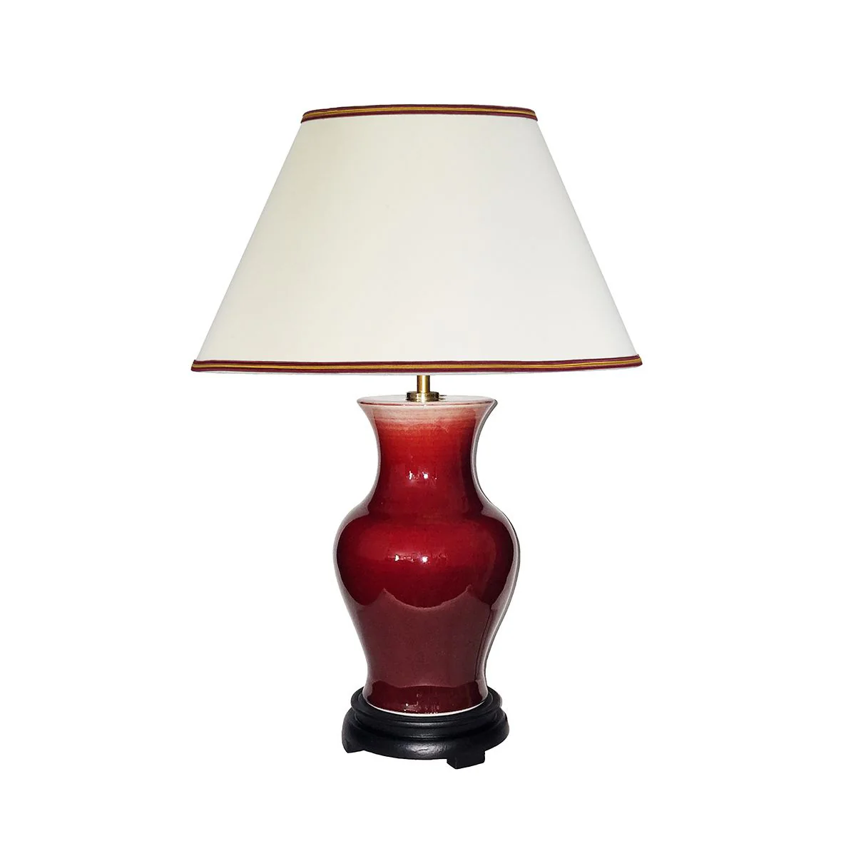 Majin Oxblood Red Jar Tischlampe mit 1 Licht und Polycotton-Schirm – Ochsenblut mit Creme mit burgunderfarbenem und goldenem Soutach-Besatz