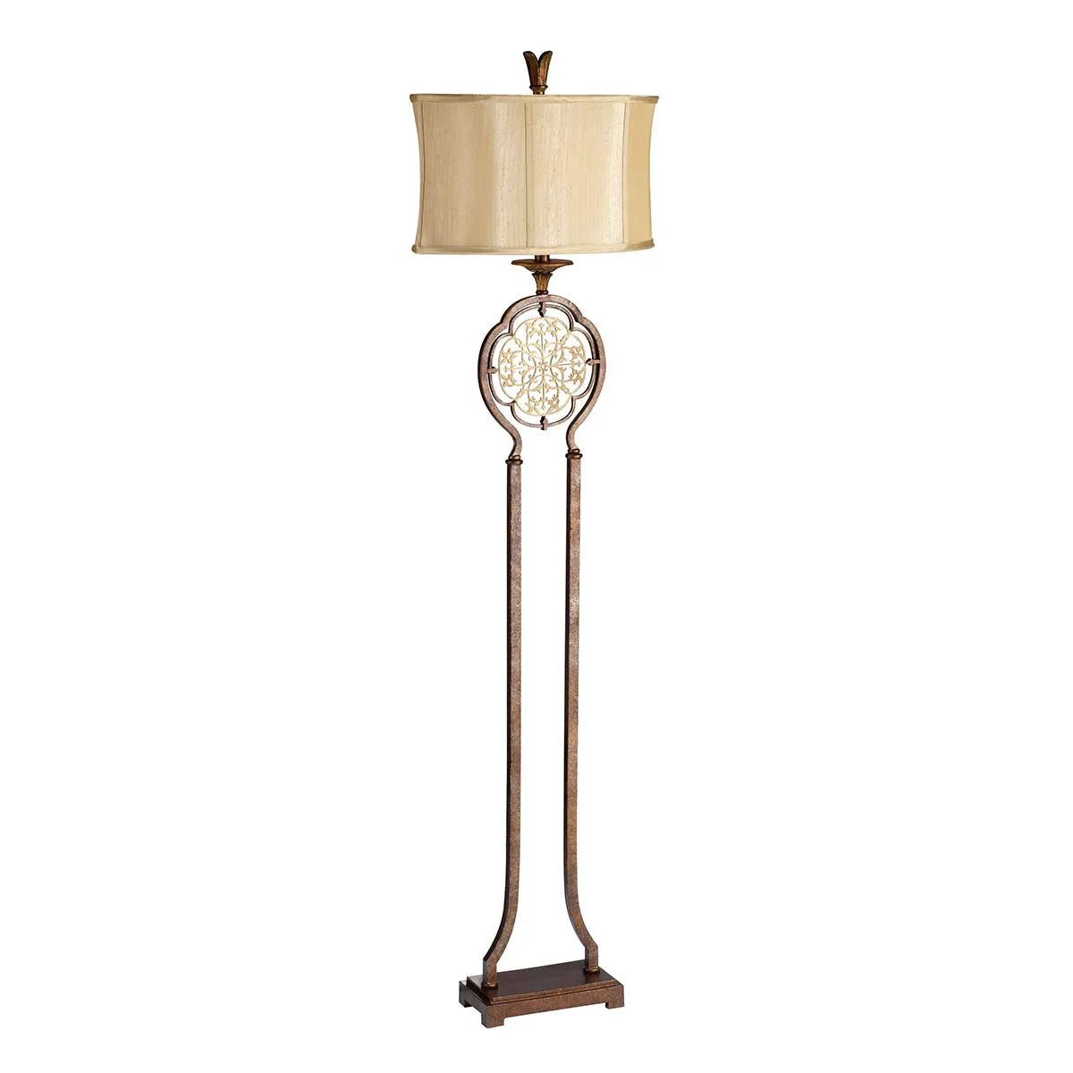 Marcella 1-flammige Stehlampe - Britische Bronze/Oxidierte Bronze mit hellgoldenem Schirm