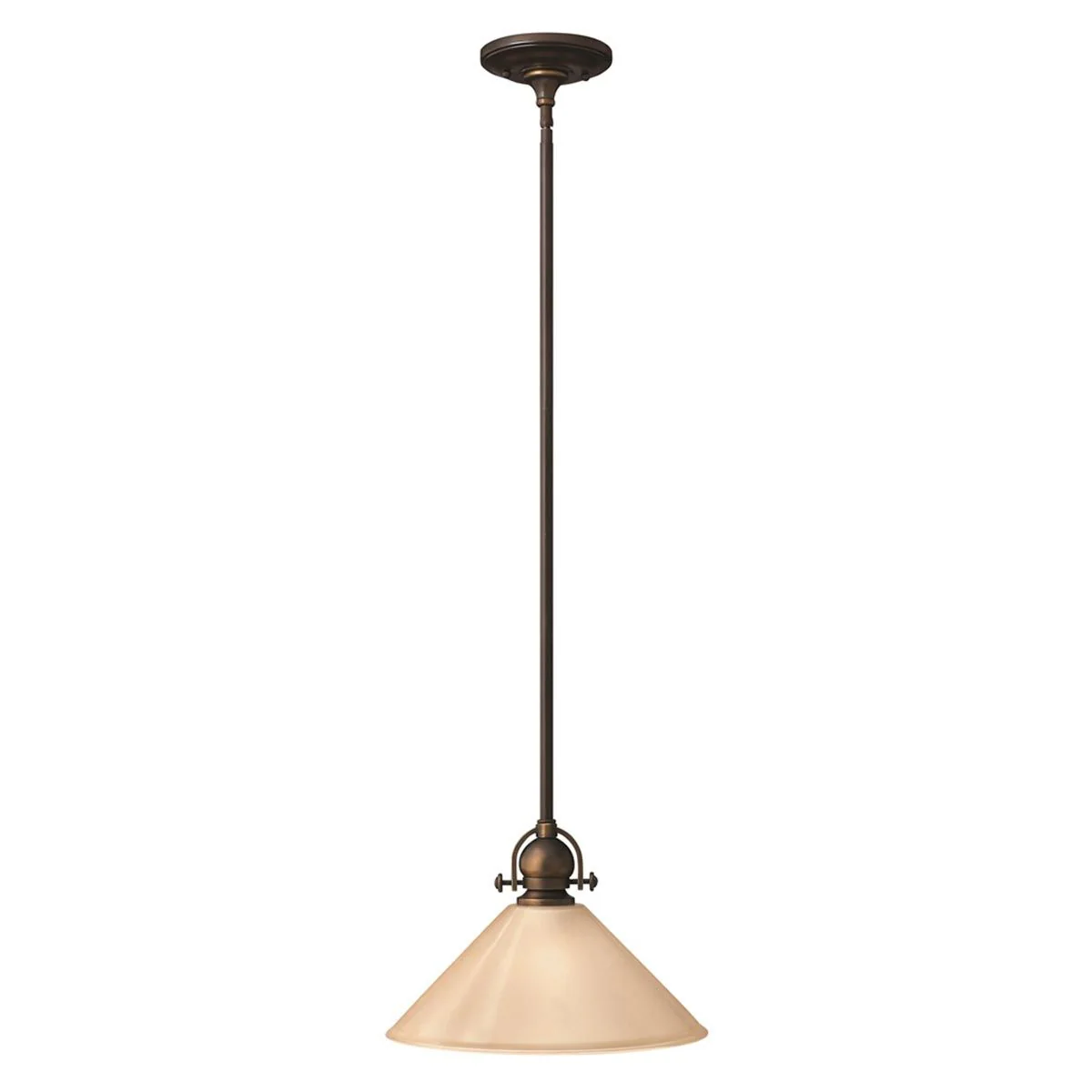 Mayflower 1-flammige Mini-Pendelleuchte - Alte Bronze, Stahl, geätztes Bernsteinglas