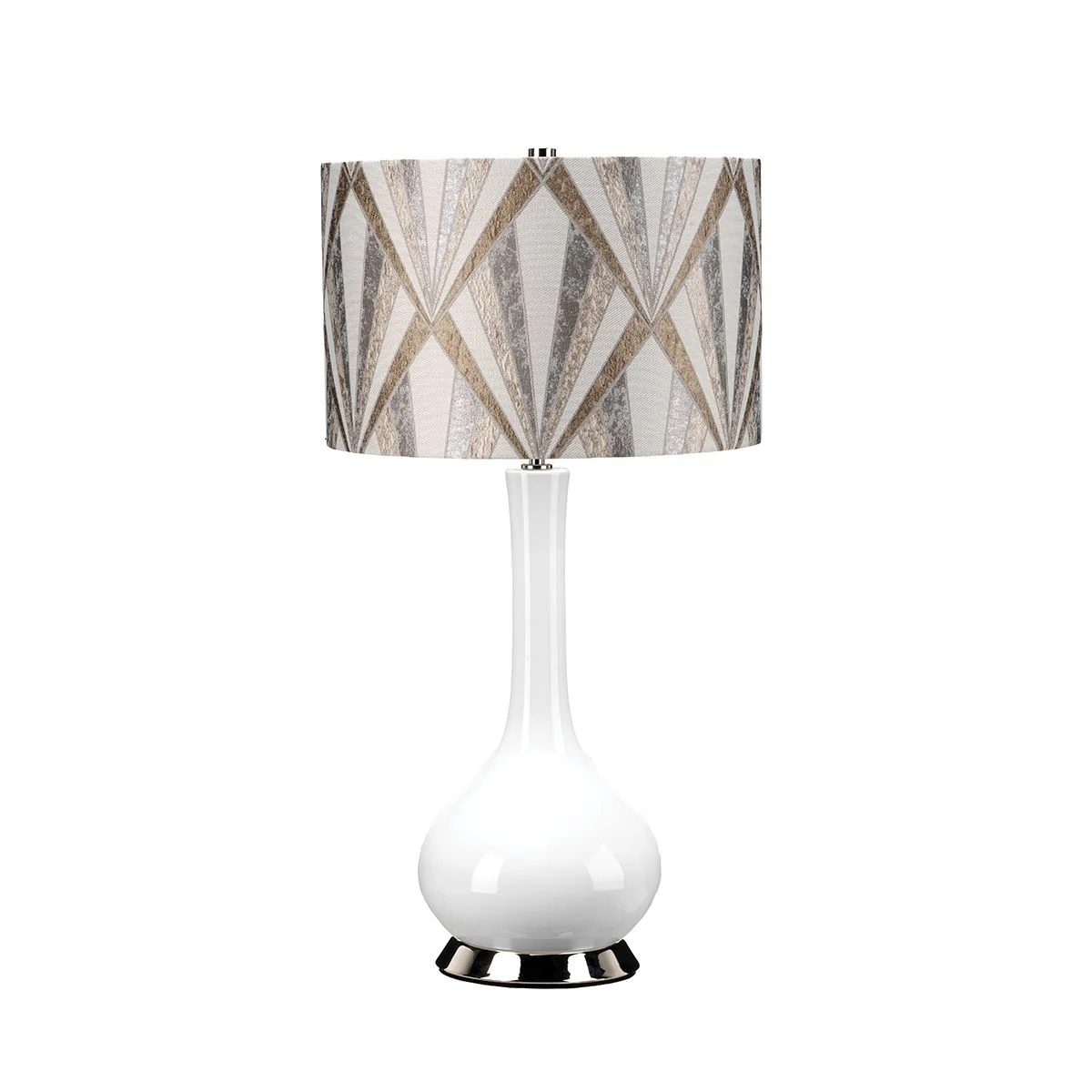 Milo 1-flammige Tischlampe - Poliertes Nickel, Weiß, Silber
