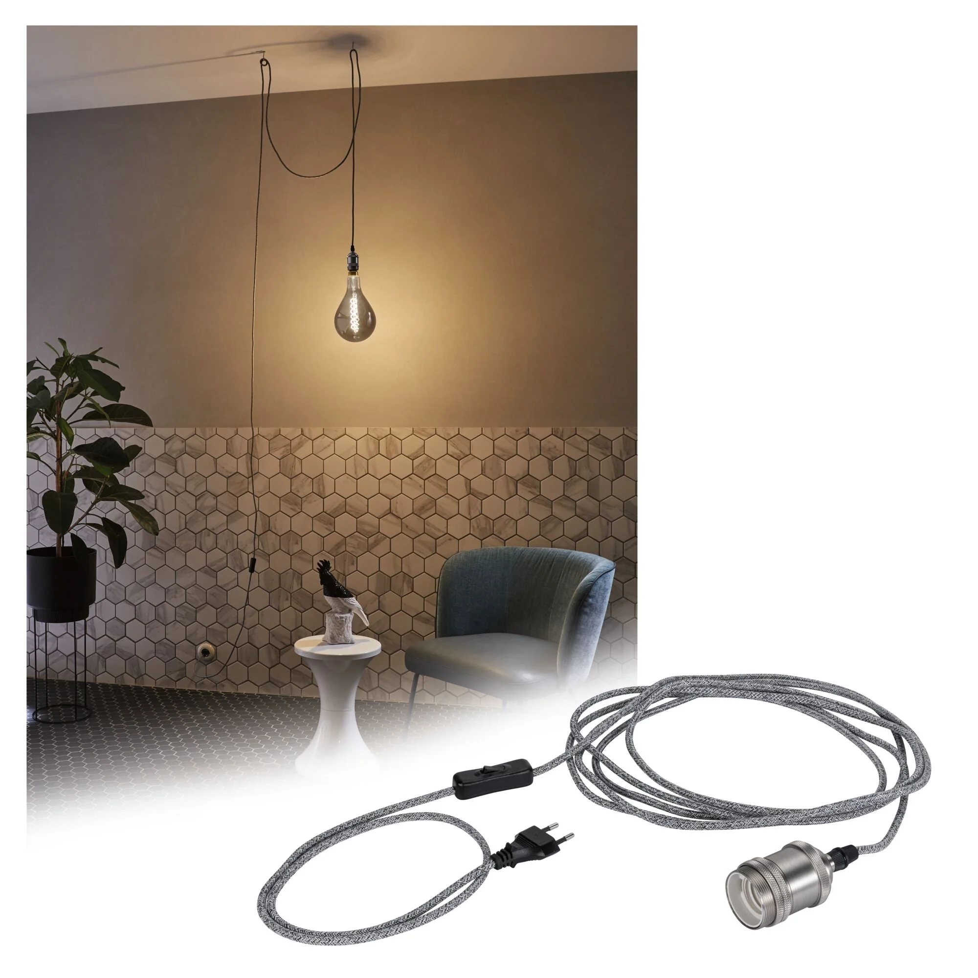 Neordic Eldar inkl. Stecker E27 max. 20W Grau/Nickel dimmbar Metall