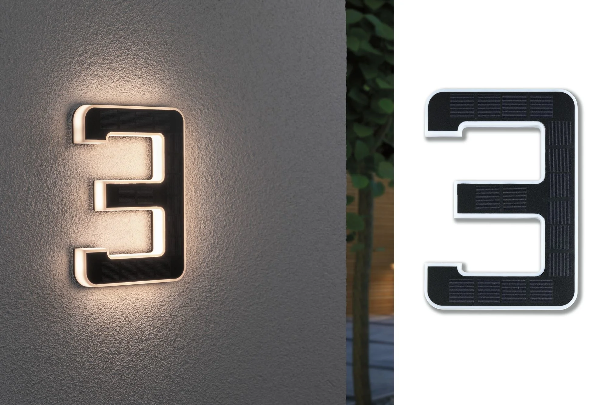Outdoor Solar Hausnummer 3 IP44 3.000K 0,2W Akku wechselbar