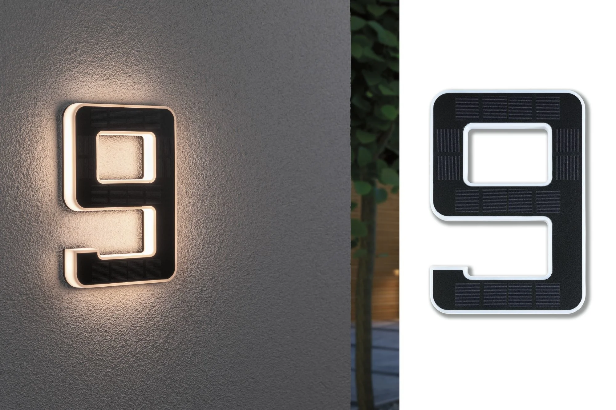 Outdoor Solar Hausnummer 9 IP44 3.000K 0,2W Akku wechselbar