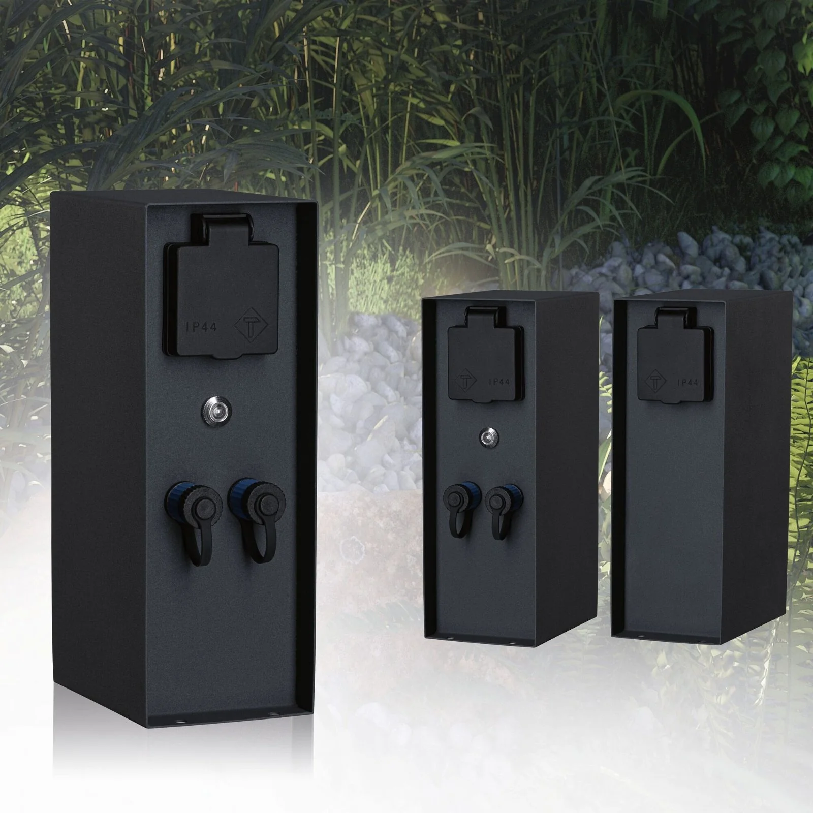 Plug & Shine Steckdosensäule Rio Dämmerungssensor  IP44 Anthrazit