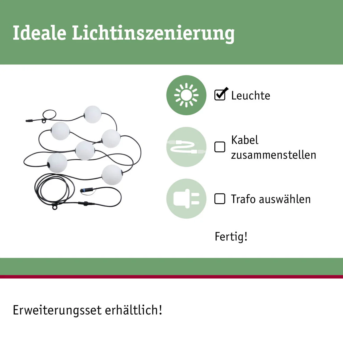 Plug & ShineLED Lichterkette Naima Basisset IP67 3000K 6x1W 5,88m Schwarz - Image 2