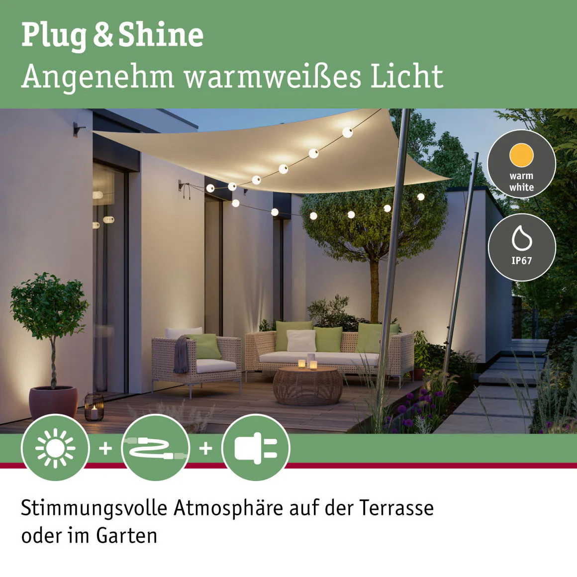 Plug & ShineLED Lichterkette Naima Erweiterungsset IP67 3000K 3x1W 1,71m Schwarz - Image 5
