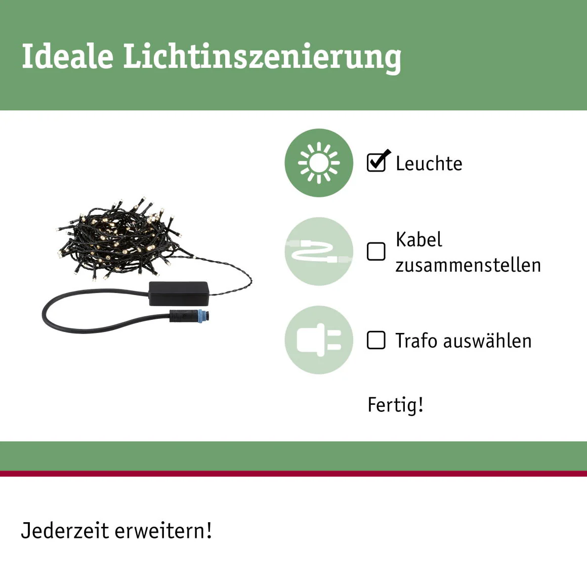 Plug & ShineLED Lichterkette Yuna Warmweiß 12,4m IP44 2,5W Schwarz - Image 2