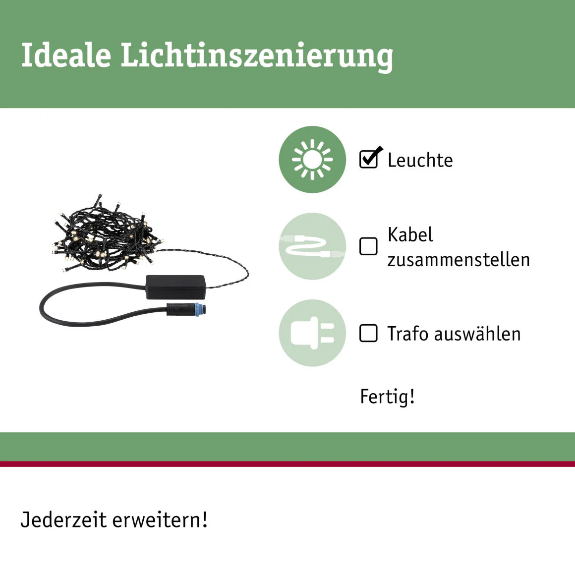 Plug & ShineLED Lichterkette Yuna Warmweiß 7,4m IP44 1,3W Schwarz - Image 2