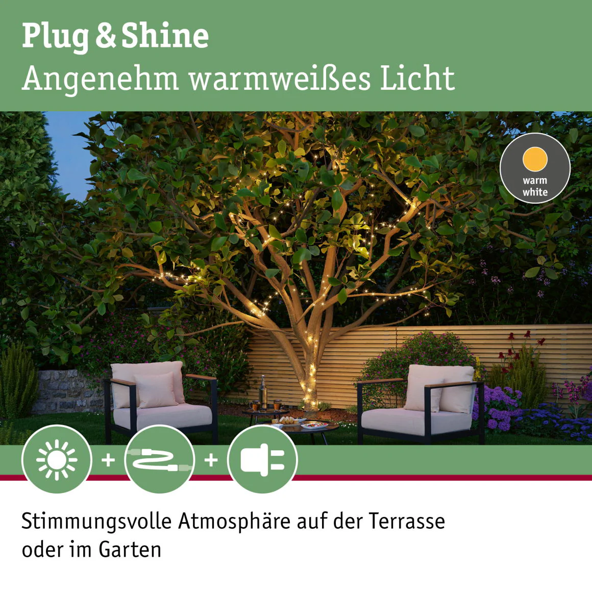 Plug & ShineLED Lichterkette Yuna Warmweiß 7,4m IP44 1,3W Schwarz - Image 7