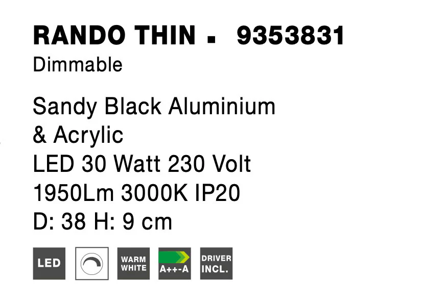 RANDO THIN Deckenaufbauleuchte 30 Watt 380 mm 3000 Kelvin dimmbar - Image 7