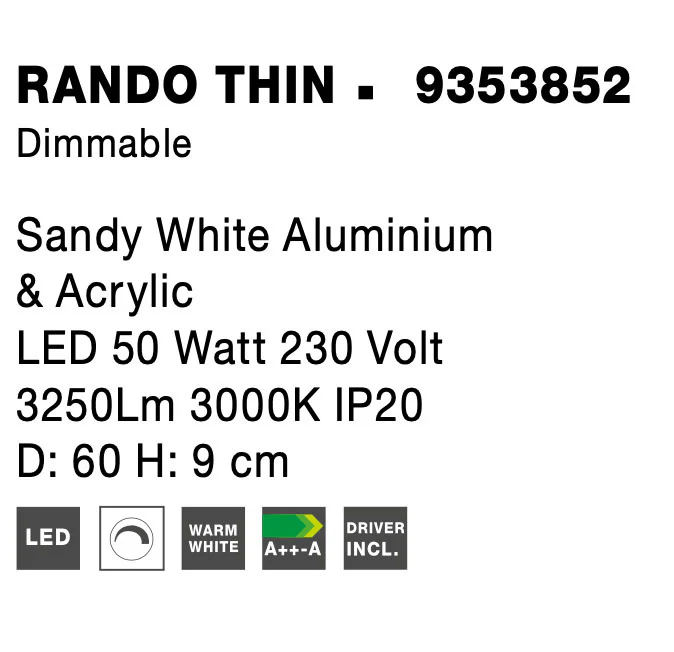 RANDO THIN Deckenaufbauleuchte 50 Watt 600 mm 3000 Kelvin dimmbar - Image 6