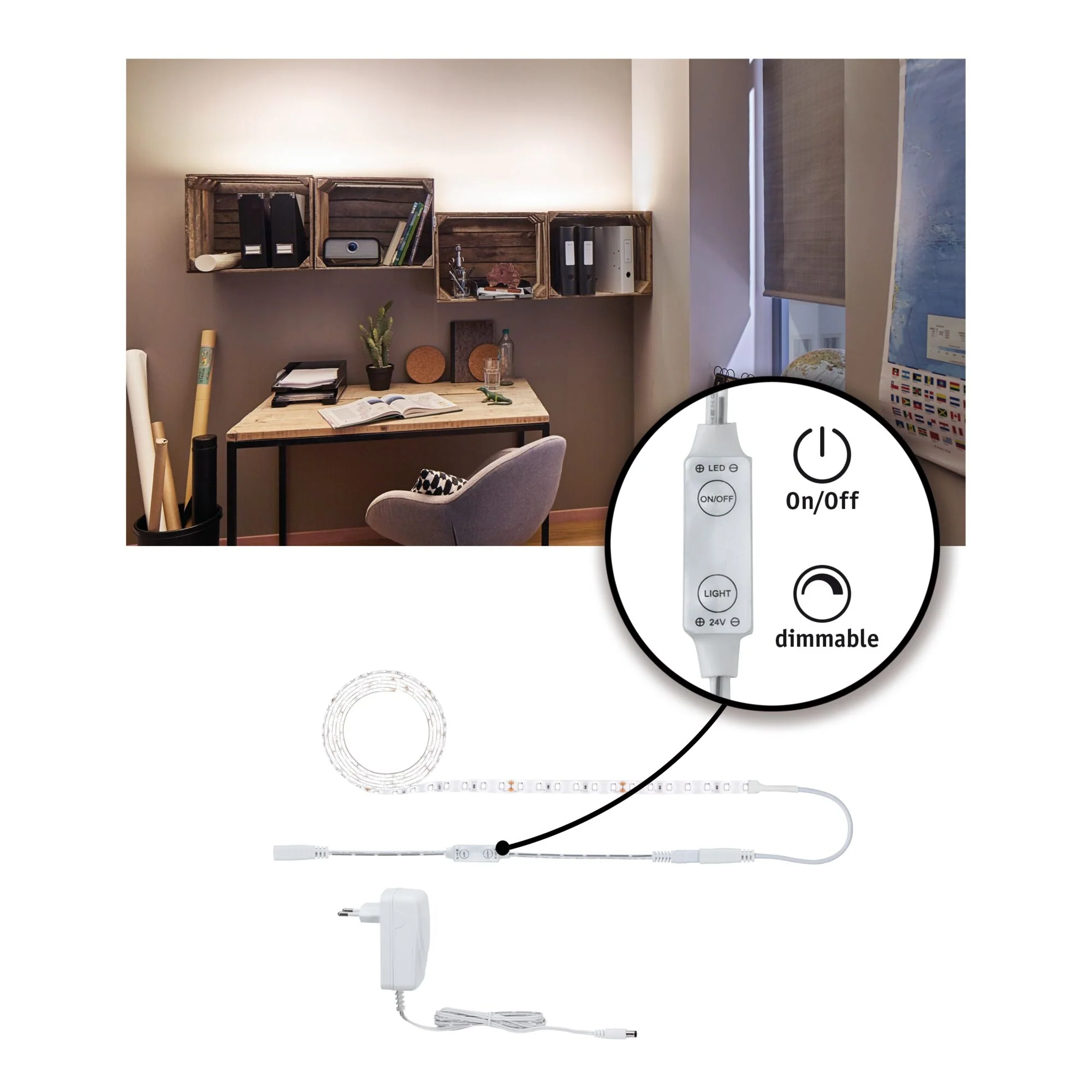 SimpLED Power Neutralweiß inkl. Dimm/Switch Komplettset 1,5m beschichtet 17W 1060lm/m 4000K 24VA