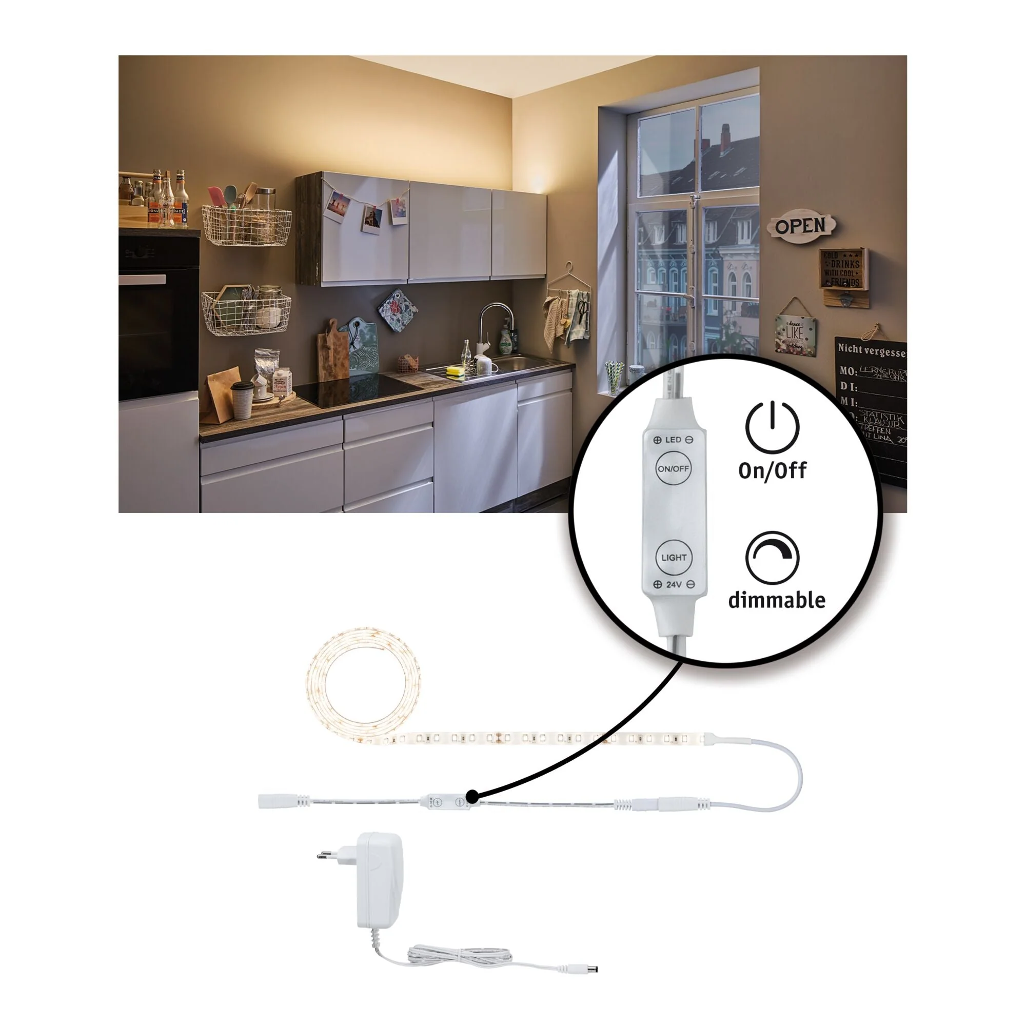 SimpLED Power Warmweiß inkl. Dimm/Switch Komplettset 1,5m beschichtet 17W 1060lm/m 3000K 24VA