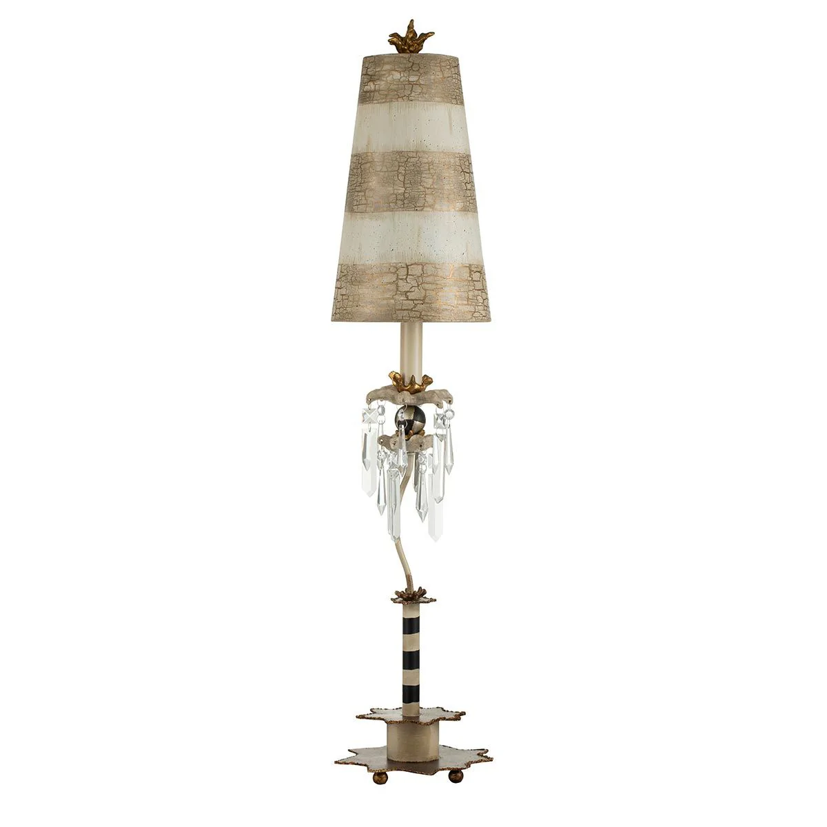 Tischlampe „Birdland“ mit 1 Licht, Creme und Gold mit creme- und taupefarbenem gestreiftem Schirm - Image 5