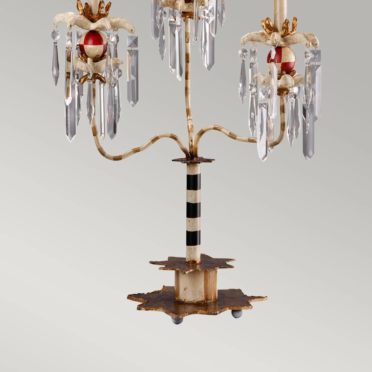 Tischlampe Birdland mit 3 Armen, Creme und Gold mit creme- und goldgestreiftem Schirm - Image 4