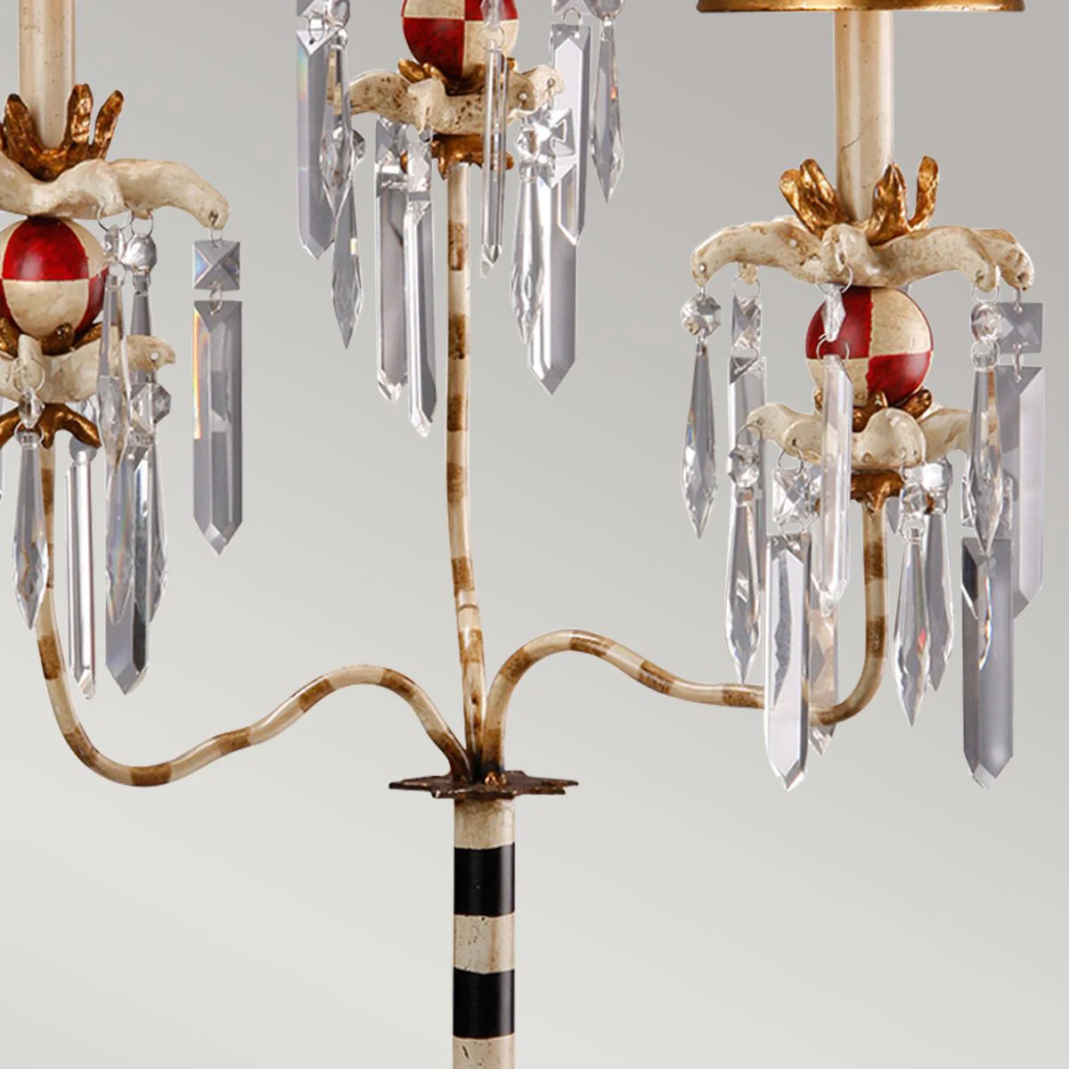 Tischlampe Birdland mit 3 Armen, Creme und Gold mit creme- und goldgestreiftem Schirm - Image 6