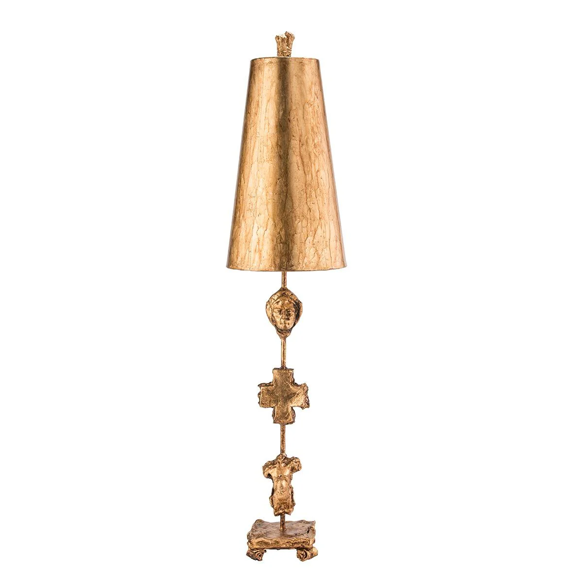 Tischlampe „Fragment“ mit 1 Licht, gealtertes Gold mit Blattgold und Schirm aus Umbraglasur