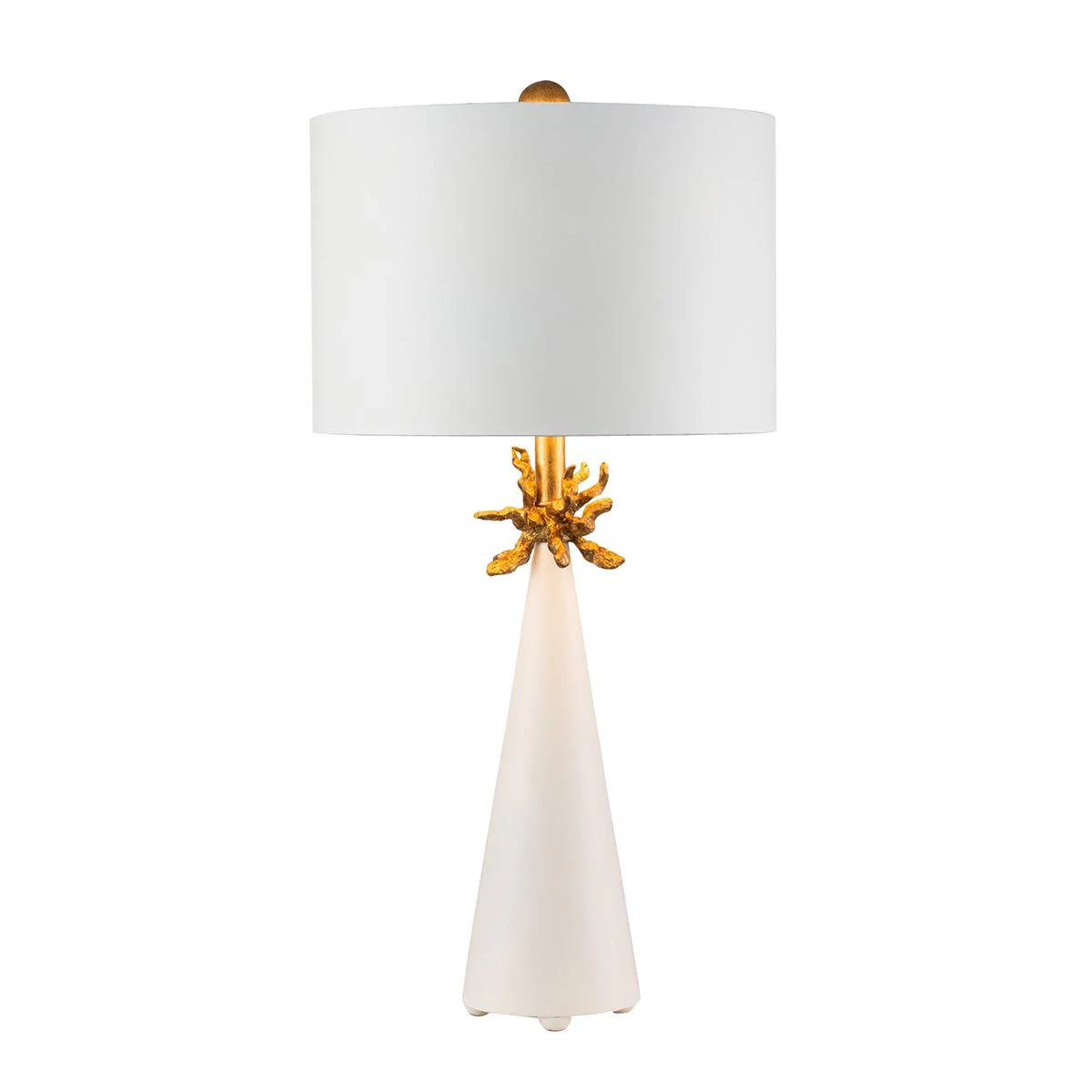 Tischlampe Neo 1-flammig - Weiß und Gold mit französischem weißen Schirm