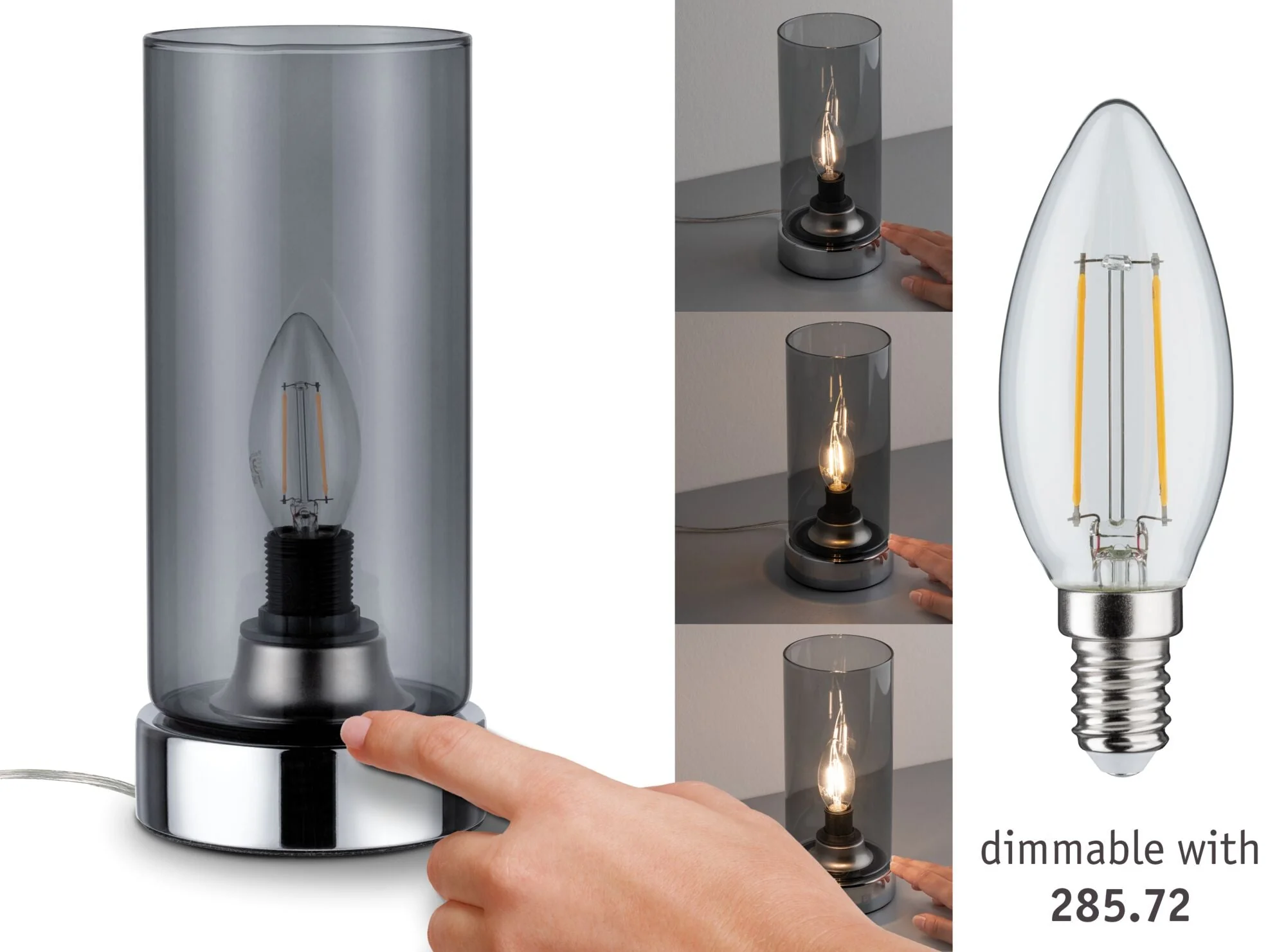 Tischleuchte Pinja E14 max. 20W Chrom/Rauchglas